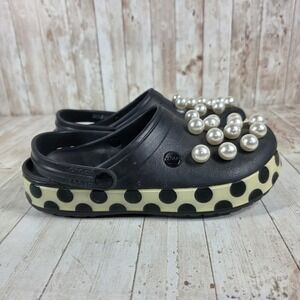 Crocs Women's Black Polka‎ Dot Pearl Embellished Clogs Size 7 9